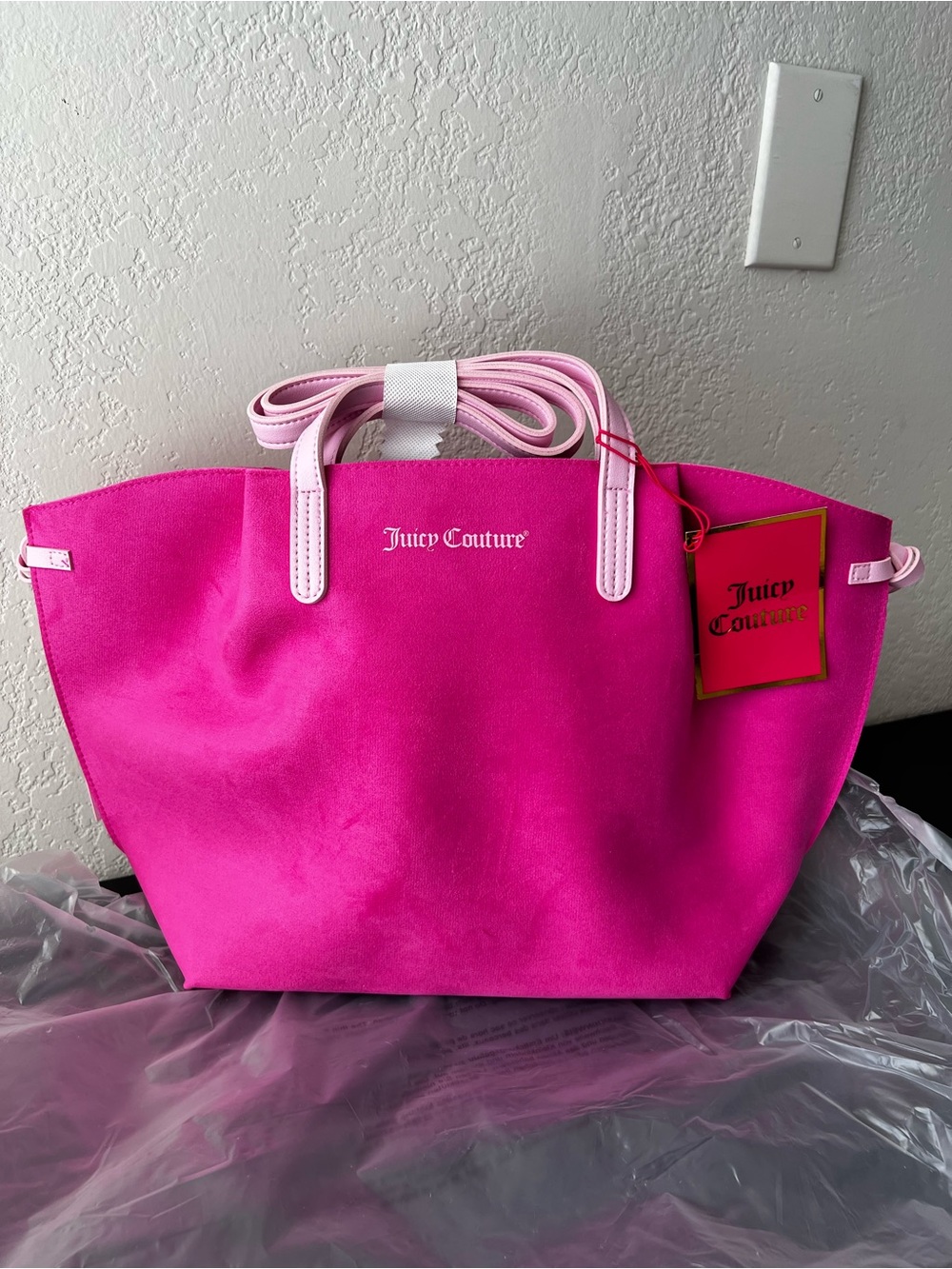 NWT Juicy Couture Y2K Fuchsia Hot Pink Faux Suede Tote Shoulder Bag